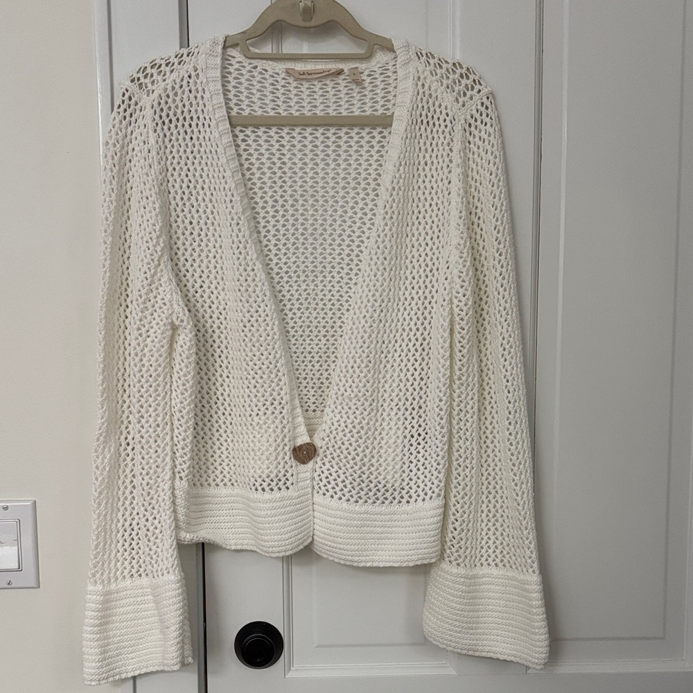 Soft Surroundings  WhiteOpen-Knit Button-Front Women's Sweater Cardigan